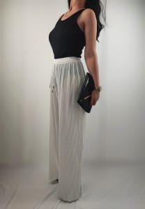Spodnie Damskie Plisowane Szerokie Nogawki Białe Uniwersalne