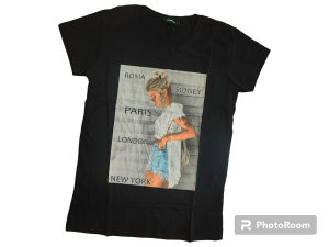 Koszulka T-shirt Damski Angelo Blu Bawełna Czarny