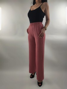 Spodnie Damskie Prążkowane Szerokie Nogawki palazzo Różowy