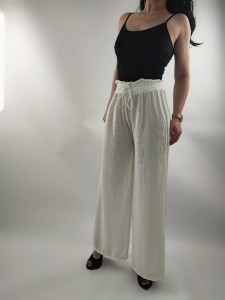 Spodnie Damskie Szerokie Nogawki Bawełna Kremowe