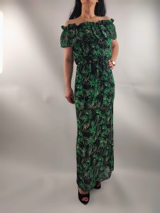 Sukienka Hiszpanka Szyfonowa z Rozporkiem Liście Uniwersalna