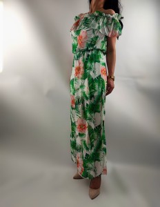 Sukienka Hiszpanka Szyfonowa z Rozporkiem Biała Mix Uniwersalna