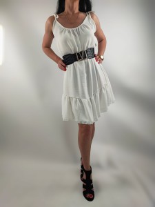 Sukienka Na Ramiączkach Luźna Falbana Biała Uniwersalna 