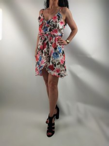 Sukienka Szyfonowa Falbana Cienkie Ramiączka Mix Kwiaty Biały Uni.S/M/L