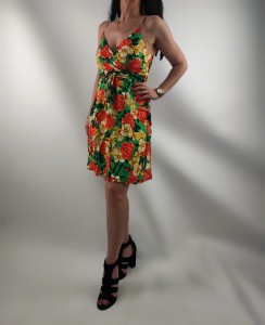 Sukienka Letnia Cienkie Ramiączka Bawełna Kwiaty Zielona