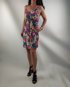 Sukienka Letnia Cienkie Ramiączka Bawełna Kwiaty Niebieska