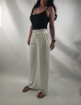 Spodnie Damskie Szerokie Nogawki Z Gumką Luźne Kremowe