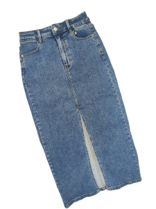 Spódnica Jeans Długa Rozporek z Przodu Maxi Niebieska