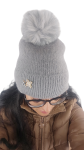 Zimowa Czapka Alpaka Na Polarze z Pomponem z Ozdobnym Kwiatem Szary
