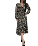 Sukienka w Zebrę Długi Rękaw z Falbaną Długa Jesień Midi