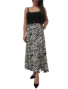 Spódnica Damska z Dwoma Rozcięciami Długa Midi Czarno-Biała