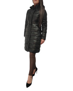 Kurtka Pikowana Odpinany Kaptur Ciepła Długa Płaszcz Zima Czarna