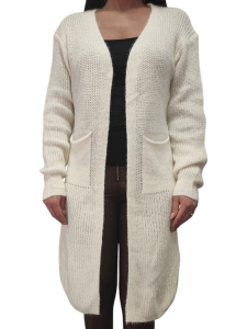 Kardigan Damski Sweter Długi Narzutka Ciepły Na Prezent Jasny Kremowy