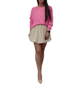 Sweter Damski Ażurowy Luźny Długi Rękaw Różowy Uniwersalny