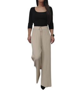 Spodnie Damskie Plisowane Szerokie Luźne Lato Bawełna Beżowe Jasne