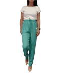 Spodnie Damskie z Materiału Szerokie Wysoki Stan Bawełna Lato Turkusowe