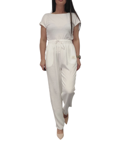 Spodnie Damskie z Materiału Szerokie Wysoki Stan Bawełna Lato Białe
