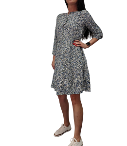 Sukienka Damska Luźna 3/4 rękaw Wiskoza Midi Lato Niebieska 