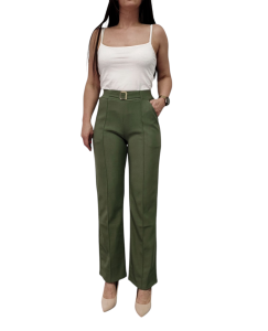 Spodnie Damskie Proste Eleganckie z Materiału Wiosna Lato Oliwkowe