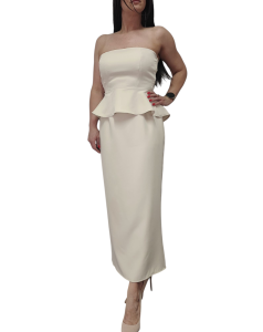 Komplet Damski Elegancki Baskinka Top Spódnica Beżowy