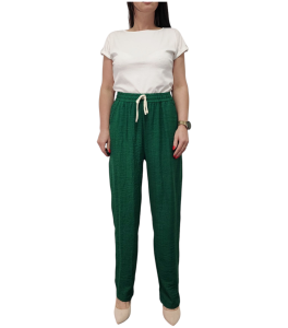 Spodnie Damskie z Materiału Szerokie Wysoki Stan Bawełna Lato Zielone