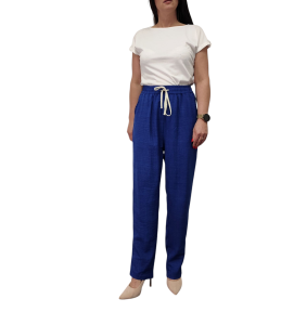 Spodnie Damskie z Materiału Szerokie Wysoki Stan Bawełna Lato Chabrowe