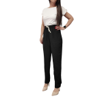 Spodnie Damskie z Materiału Szerokie Wysoki Stan Bawełna Lato Czarne