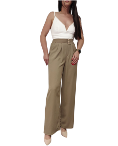 Spodnie Damskie Eleganckie Szerokie Proste Wiosna Lato Wiskoza Ciemny Beżowy