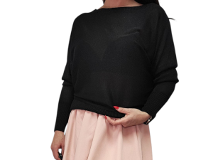 Sweter Damski Bluzka Nietoperz Luźny Cienki Wiskoza Wiosna Lato Czarny