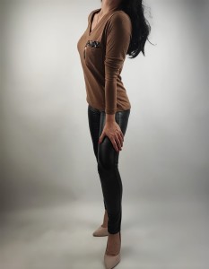 Bluzka/Sweterek LaTynka na Długi Rękaw Jesień Polska Brąz S/M