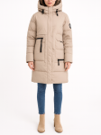 Kurtka Damska Zimowa Pikowana z Kapturem Dłuższa Ciepła Jasno Beżowa 