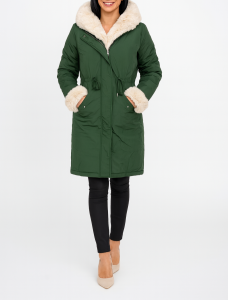 Płaszcz Kurtka Damska Parka Ciepła Zimowa Futerko Długa Zielona 