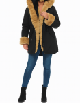 Parka Damska Kurtka Dłuższa Płaszcz Ciepła Zimowa z Kapturem Futerko Czarna