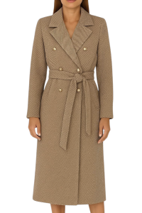 Płaszcz Damski Jesionka Długi Prążkowany Jesienny Dwurzędowy Brązowy Beżowy