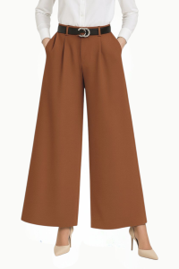 Spodnie Damskie Eleganckie Palazzo Szerokie Nogawki Luźne Miedziany Brąz