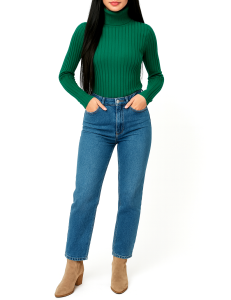 Golf Damski Klasyczny Elastyczny Prążkowany Na Prezent Wiskoza Zielony