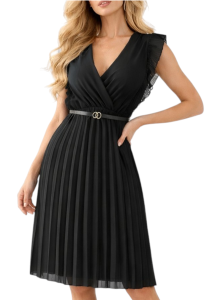 Sukienka Damska Szyfonowa Plisowana z Paskiem Chrzciny Wesele Midi Czarna