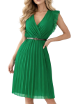 Sukienka Damska Szyfonowa Plisowana z Paskiem Chrzciny Wesele Midi Zielona