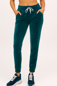 Spodnie Damskie Welurowe Dresowe Wysoki Stan Bawełna Turkusowe