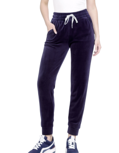 Spodnie Damskie Welurowe Dresowe Wysoki Stan Bawełna Fioletowe Indygo