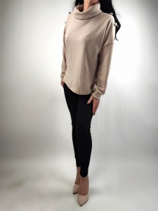 Golf  Dmski Bluzka Szeroki z guziczkami Italy Beż Uniwersalny